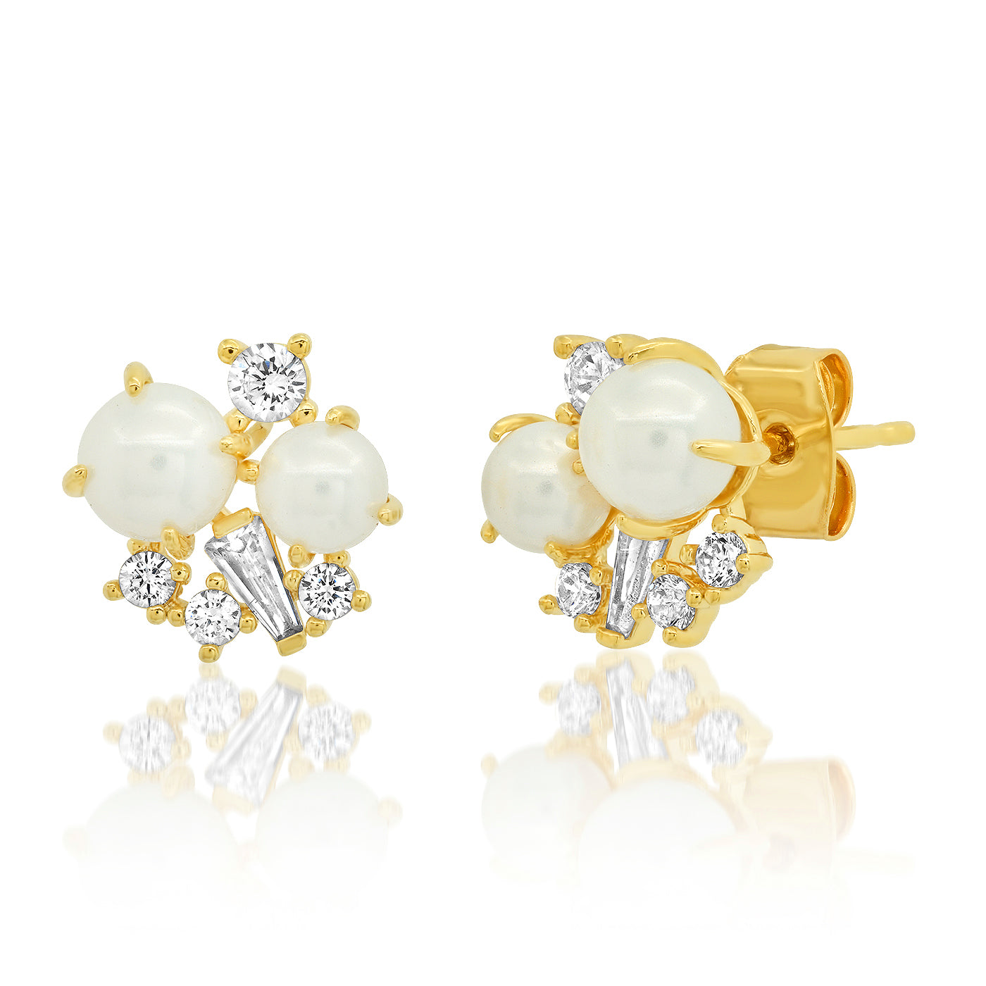 Pearl and CZ Cluster Earrings