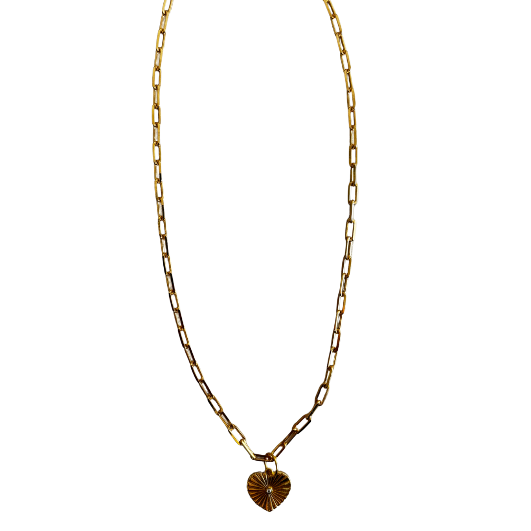 The Dianna Etched Heart Charm Necklace
