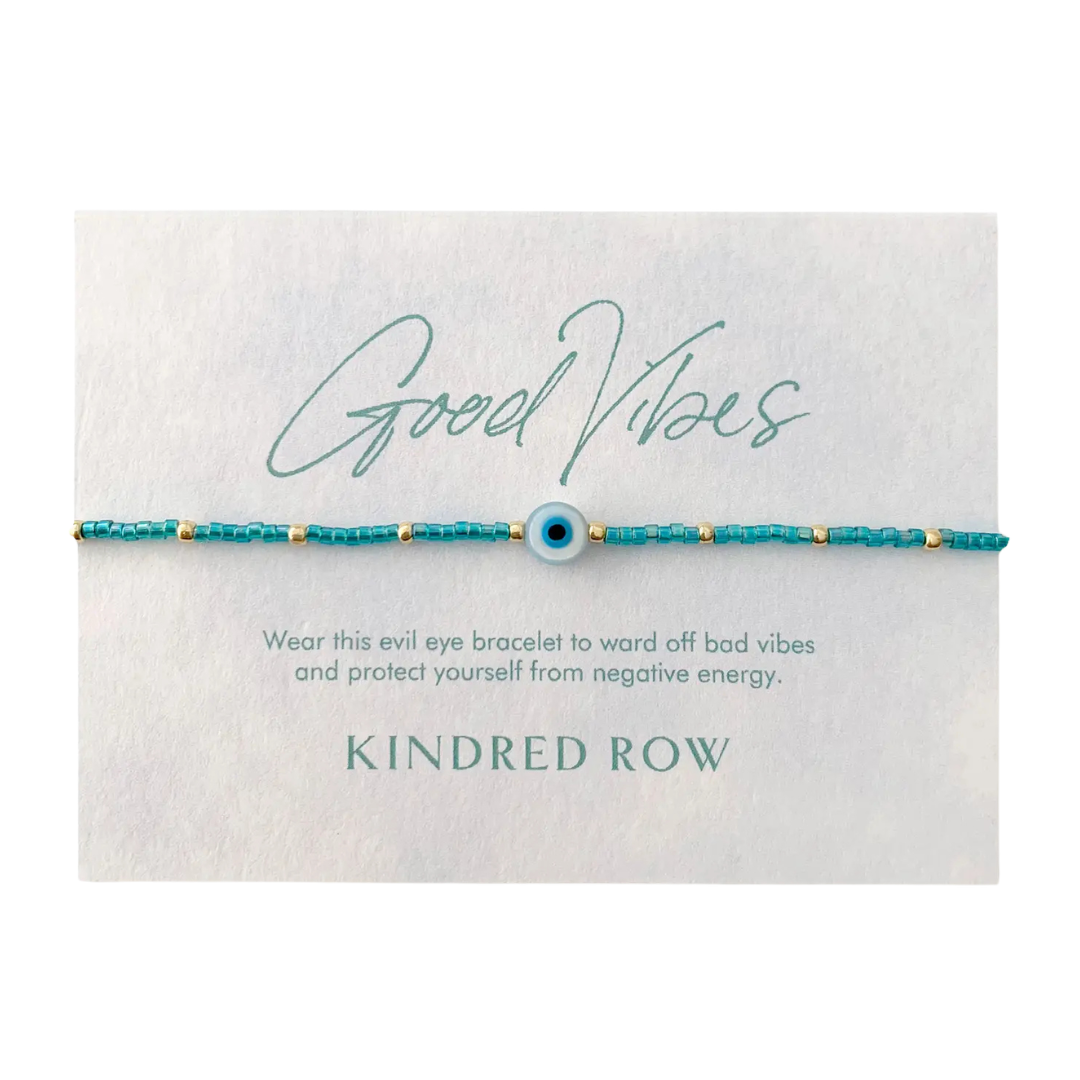 Good Vibes Evil Eye Beaded Bracelet in Aqua Blue