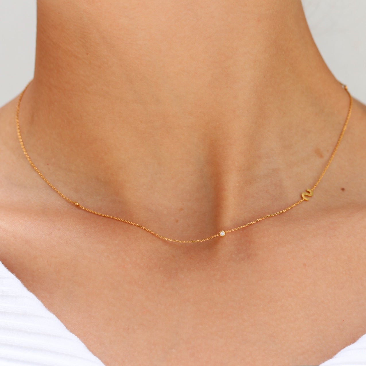 Delicate Sideways Initial Necklace