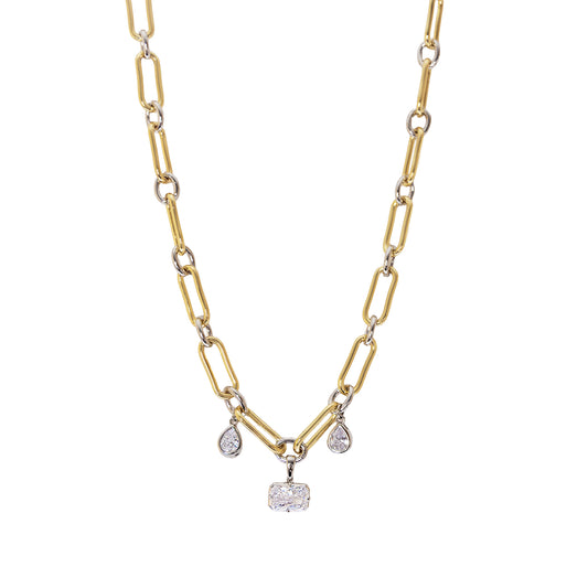 Two-Tone Chain Link Necklace With Gem Drops