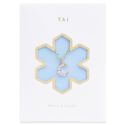 Pave Moon Charm Necklace On Cord