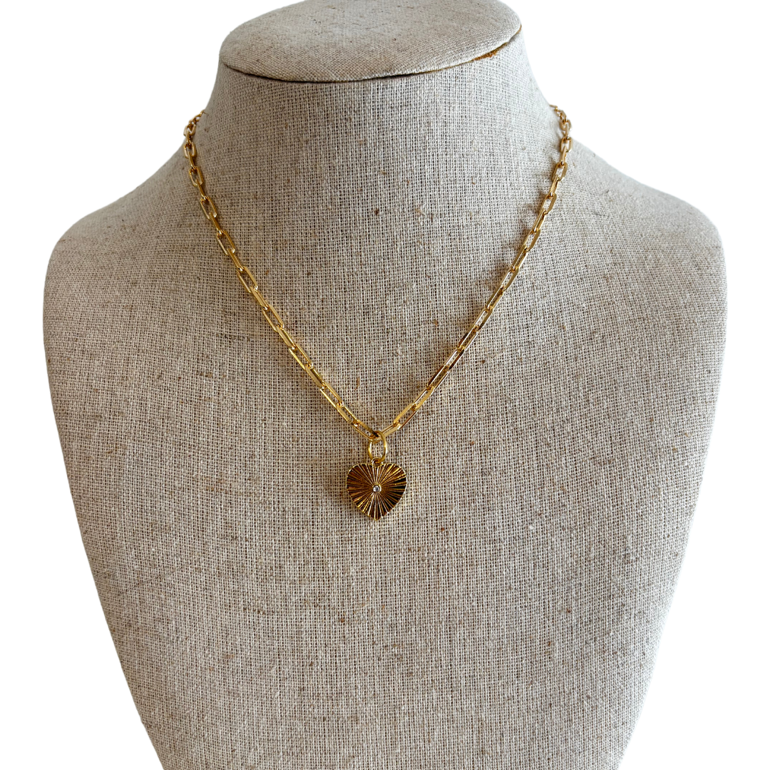 The Dianna Etched Heart Charm Necklace