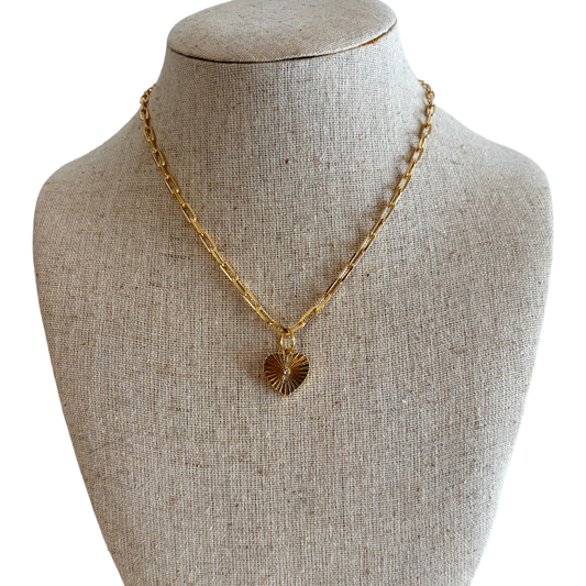 The Dianna Etched Heart Charm Necklace