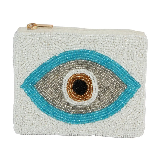 White Evil Eye Beaded Coin Purse