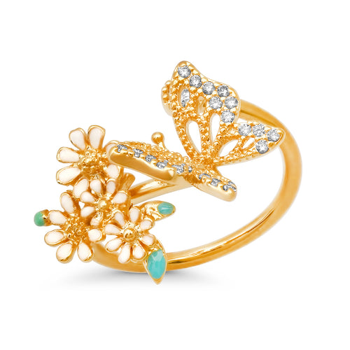 Butterfly and Flowers Cluster RIng