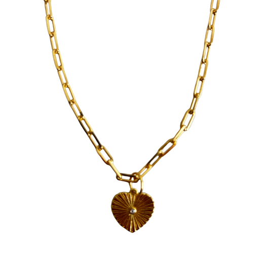 The Dianna Etched Heart Charm Necklace