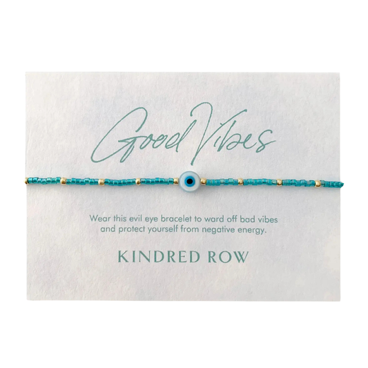 Good Vibes Evil Eye Beaded Bracelet in Aqua Blue
