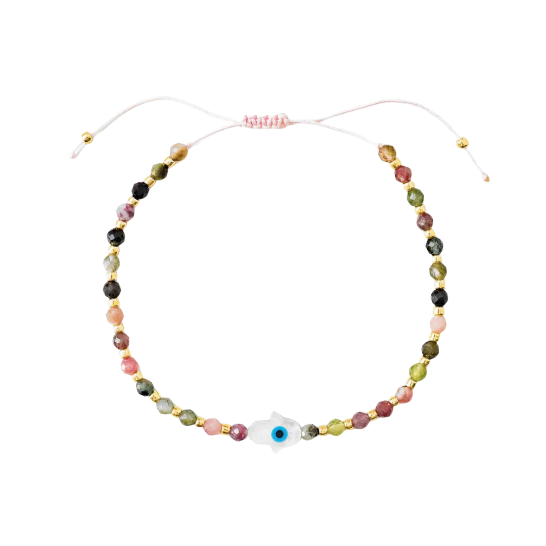 Hamsa Gemstone Bracelet In Pink Tourmaline