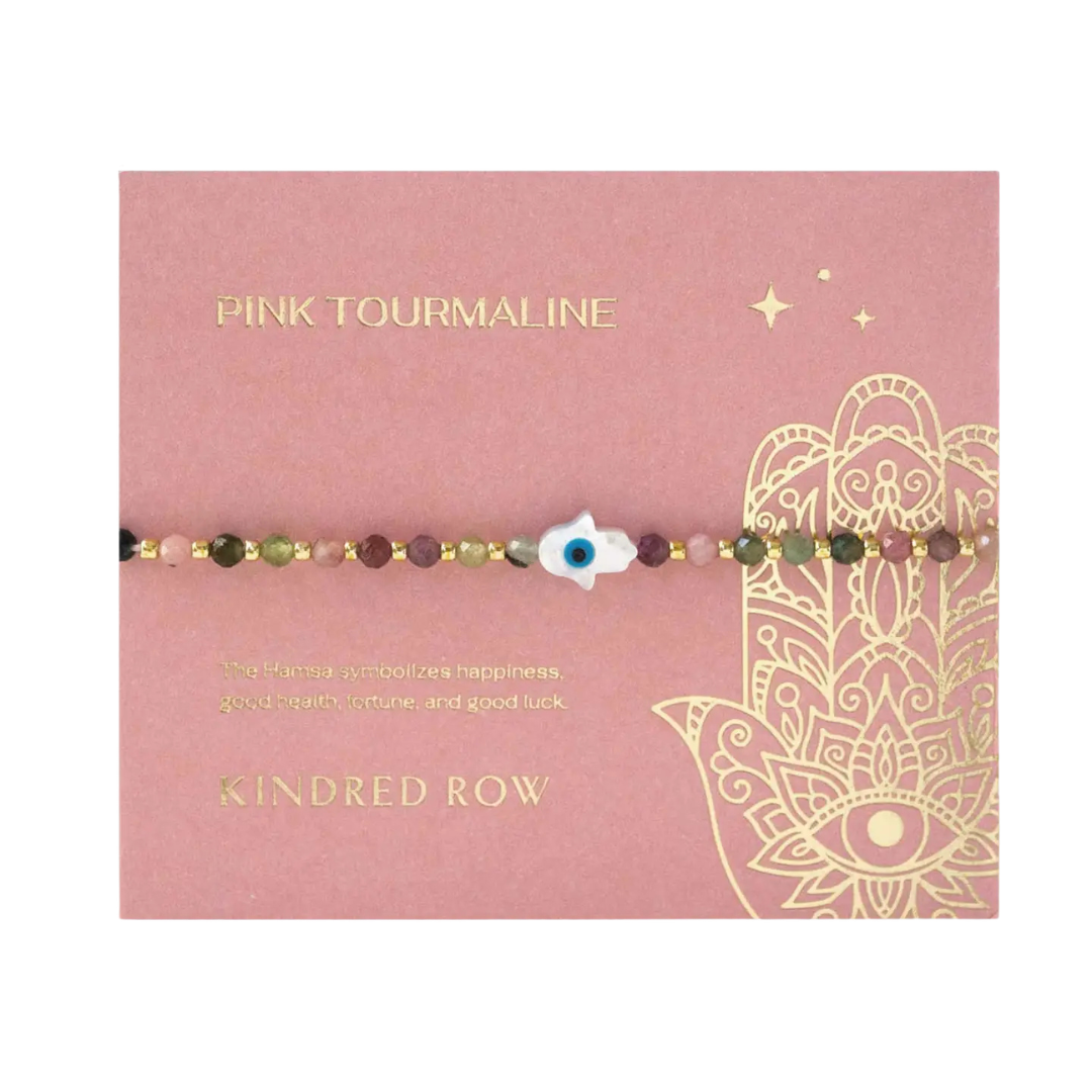 Hamsa Gemstone Bracelet In Pink Tourmaline