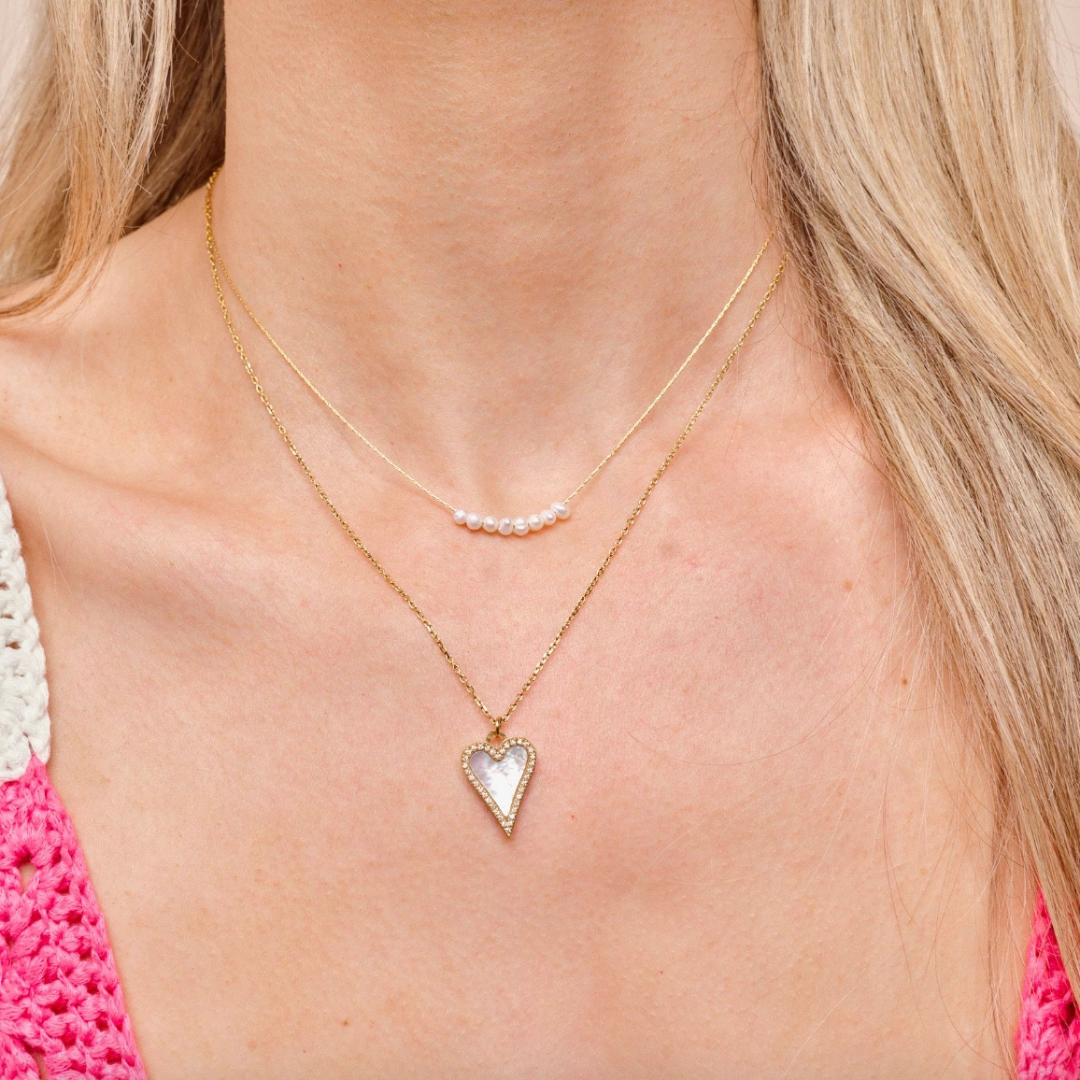 White Mother Of Pearl Heart Necklace