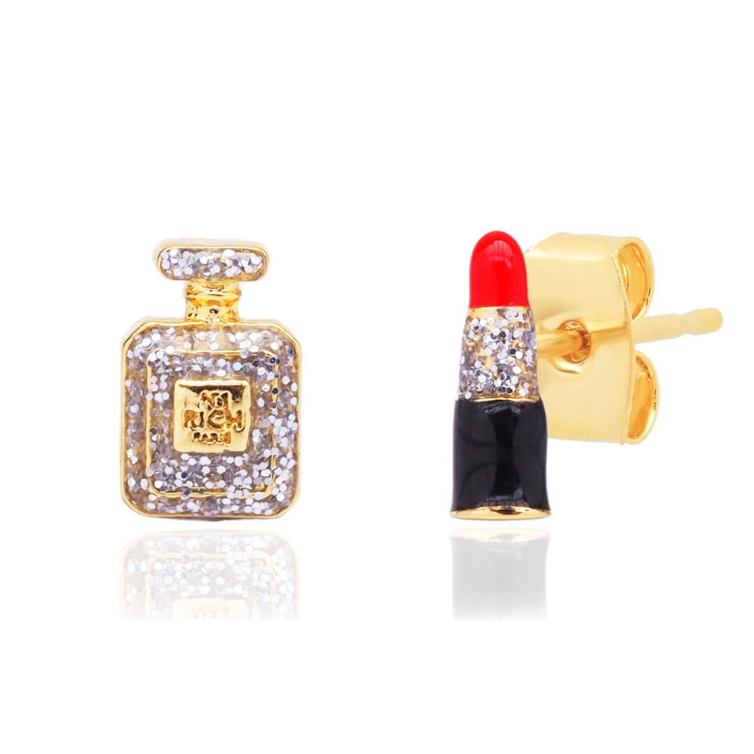 Lipstick And Perfume Mismatched Stud Earrings