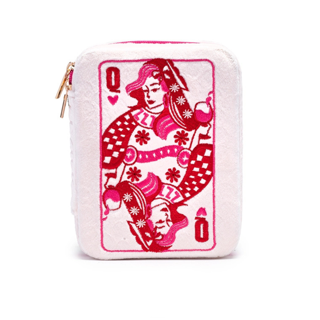 Queen Of Hearts Velvet Jewelry Zip Case