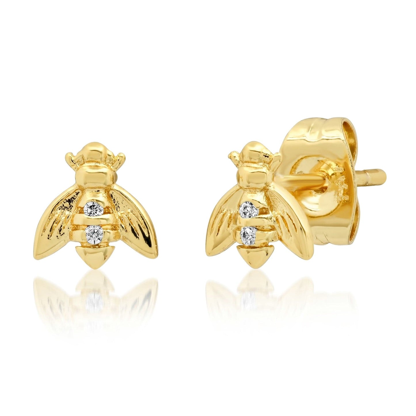 Gold Bee Studs With CZ Accent