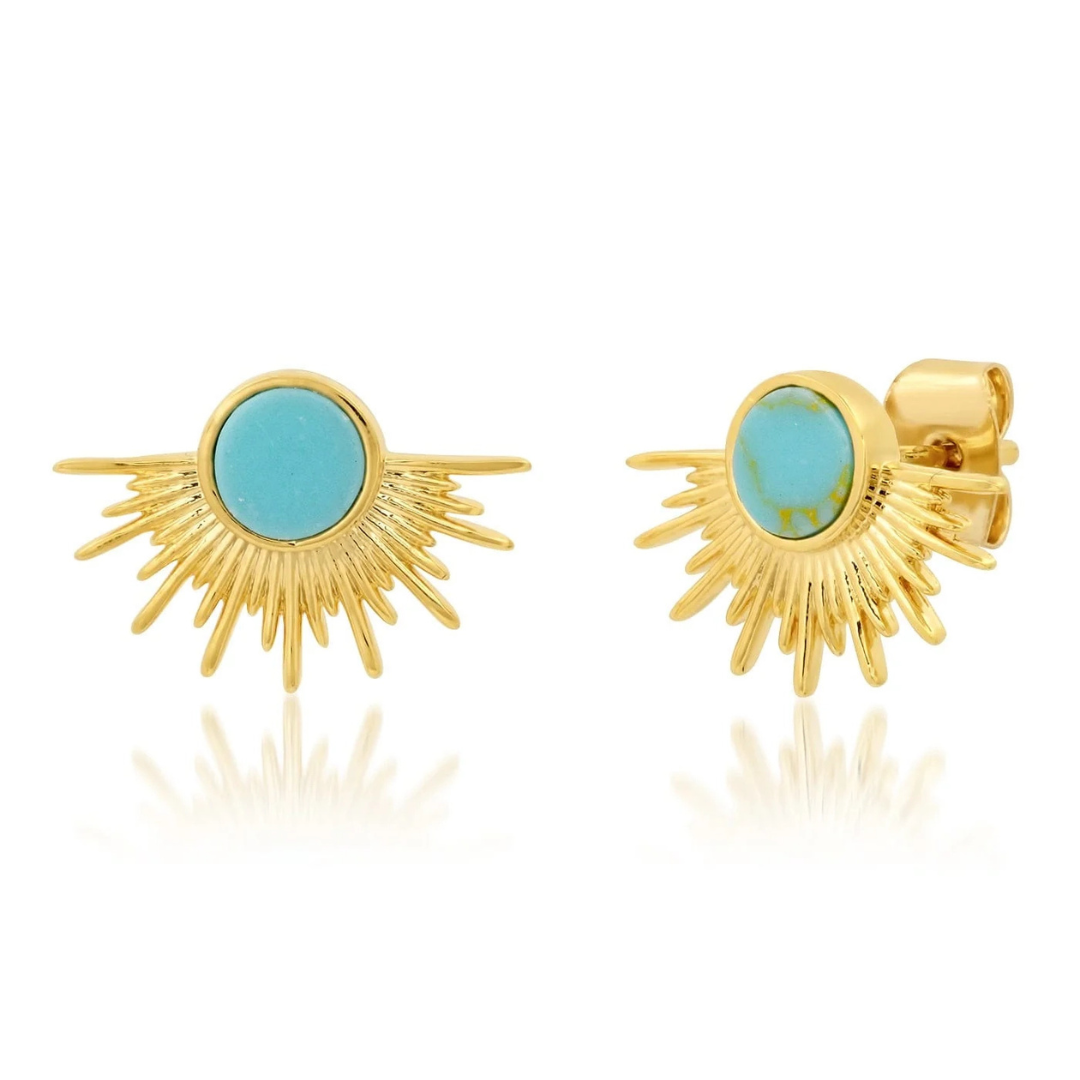 Art Deco Turquoise Sunburst Stud Earring