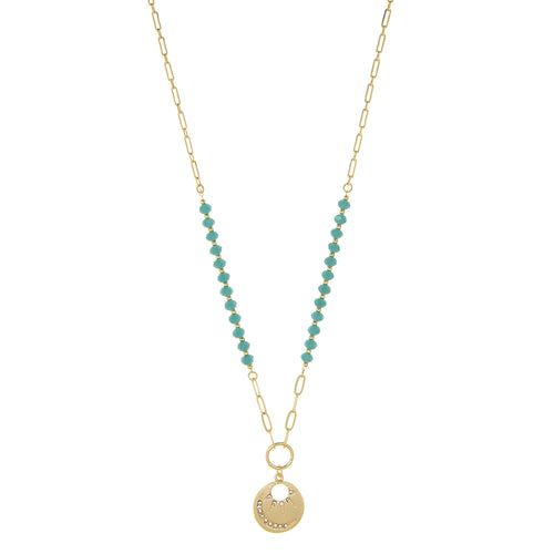Turquoise Crystal Necklace With Sunburst Charm