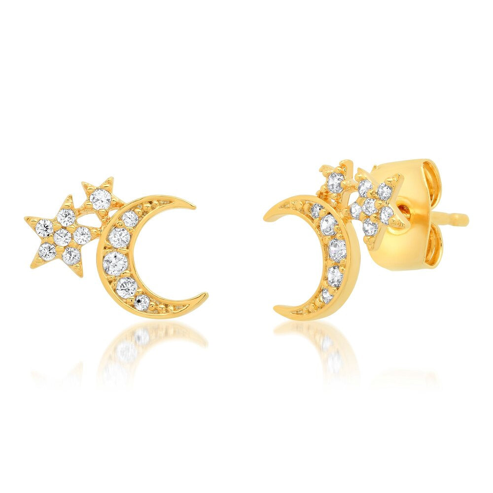 CZ Pave Star & Moon Stud Earring