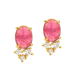 Pink Oval Stone Stud Earring